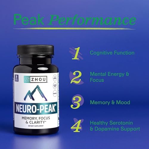 ZHOU Neuro-Peak - Brain Vitamins - 30 Veggie Capsules (Pack of 1) | Brain Supplements for Memory and Focus, Nootropic for Men & Women, Support Pill Adults