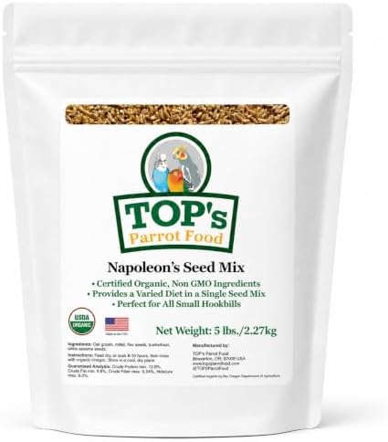 TOP's Napoleon's Seed Mix for All Small Hookbills, Non-GMO, Soy Free, Corn Free, USDA Organic Certified, 1 lb