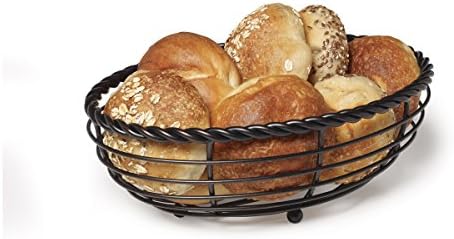 Gourmet Basics by Mikasa 5153171 Rope Metal Oval Bread Basket, Antique Black