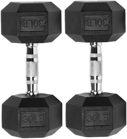 Rubber Encased Hex Dumbbell with Knurled Alloy Material Non-slip Handle, Basic Professional Dumbbell