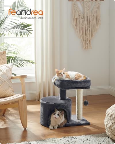 Feandrea Cat Tree, 18.5-in Small Cat Tower, Cute Kittens Condo, Smoky Gray