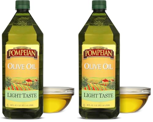 Pompeian Light Taste Olive Oil - 48 fl oz | Olive Oil for High Heat Cooking - Light Flavor for Baking and Sauteing - High Smoke Point