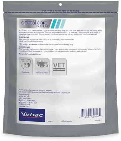 Virbac C.E.T. Hextra Premium Oral Hygiene Chews for Dogs, Medium | Rawhide dog dental chews, long lasting dog chews