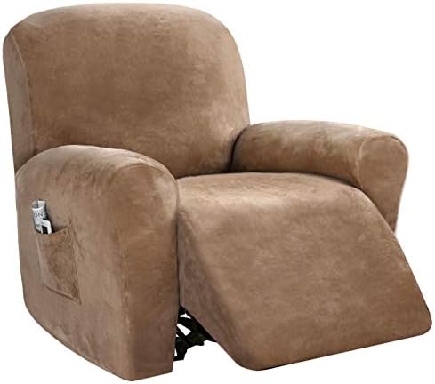 PrinceDeco Recliner Chair Cover Velvet Stretch Recliner Couch Covers 4-Pieces Style Recliner Chair Covers Recliner Cover for Reclining Chair