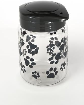 Lixit® Dog Treat Plastic Jar - Airtight Food and Treat Storage Jars for Dogs, Cats, Small Animals and Birds - Made in USA (Paw Prints - Gray, 64 Ounce)