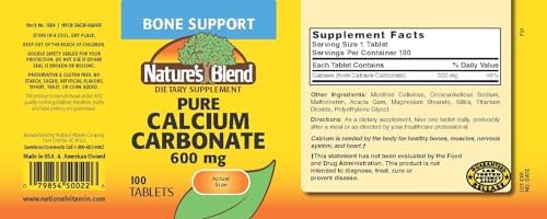 Nature's Blend Pure Calcium Carbonate 600 mg 100 Tabs (1684)