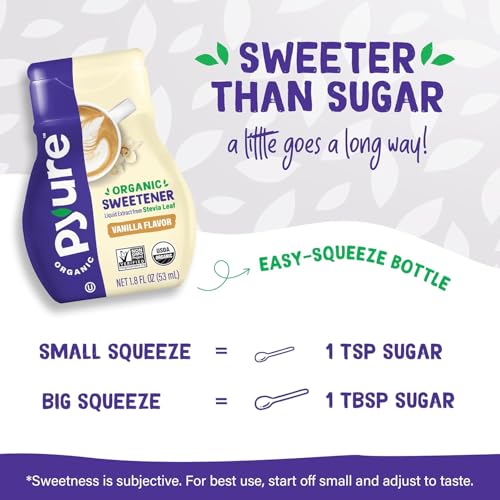 Pyure Organic Vanilla Stevia Liquid Sweetener | Sugar-Free Stevia Drops | Keto Sugar Substitute | Zero Calorie, Zero Carb, Zero Sugar | Liquid Sweetener for Coffee, Tea, Baking | 1.8 fl oz Bottle