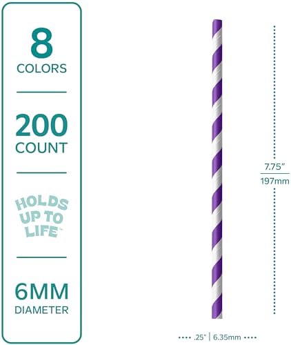 GUSTO [200 Pack] light Pink & Gold Paper Straws Disposable, 100% Biodegradable Multi-Pattern Party Straws For Birthday