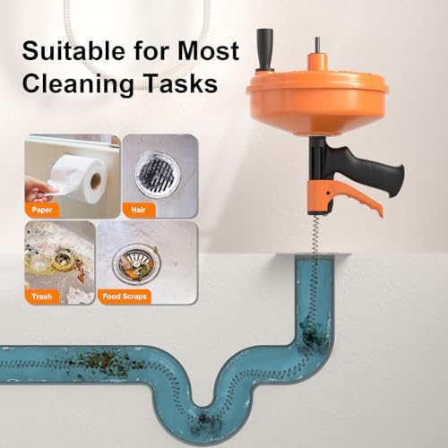 【2026 Upgraded】50 FT Drain Snake, Plumbing Snake Drain Auger Hair Clog Remover, Flexible Plumbing Snake Use Manually or Powered for Kitchen