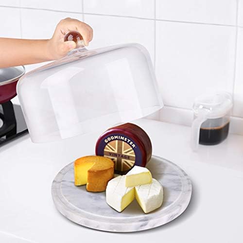 Flexzion Marble Cake Stand with Glass Dome Lid, 8.7-Inch Serving Plate