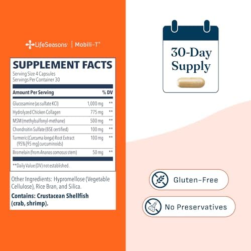 LifeSeasons Mobili-T - Joint Support Supplement - Reduces Aches & Discomforts - Increase Range of Motion - Rebuild Tissue & Cartilage - MSM Chondroitin Collagen Glucosamine & Turmeric - 120 Capsules
