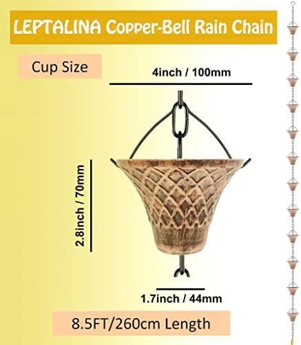8.5FT Bell Iron Rain Chain for Gutters and Rain Barrel+Adapter, Blue