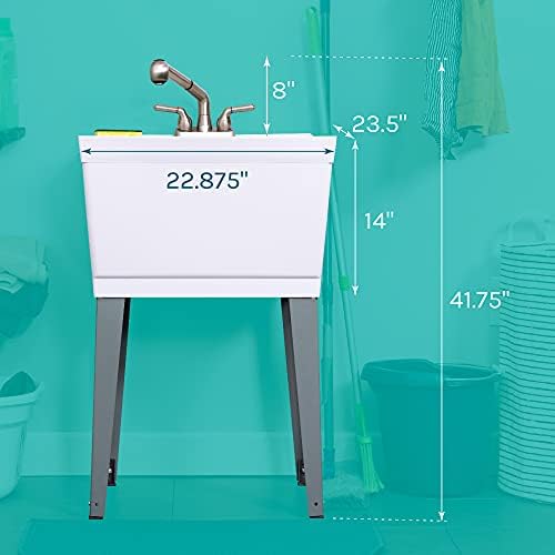Utility Sink Laundry Tub With Pull Out Faucet, Sprayer Spout, Heavy Duty Slop Sinks For Washing Room, Basement, Garage or Shop