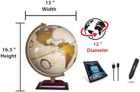 Replogle Aragon Globe, 12" Desktop World Globe, Raised Relief, Up-to-date Cartography, Smart Intelli-enabled World Map, Made in the USA, Blue
