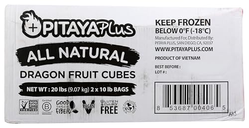 Pitaya Foods Individually Quick Frozen (IQF) Dragon Fruit Cubes 20 lb Bulk – Tropical Superfood for Smoothies & Smoothie Bowls
