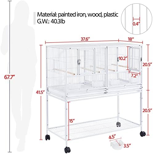 Yaheetech 41.5" Stackable Divided Breeder Breeding Parakeet Bird Cage for Canaries Cockatiels Lovebirds Finches Budgies Small Parrots with Rolling