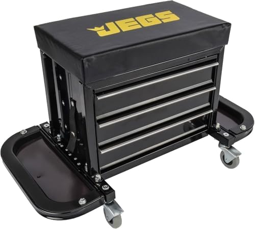 3-Drawer Rolling Tool Box Seat | 3-Drawer Rolling Tool Box Seat for supporting the driver or passenger in the vehicle; steel and rubber construction