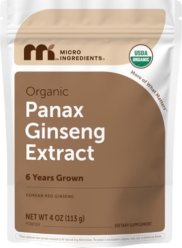 Micro Ingredients Organic Korean Ginseng Root Powder, 4 Ounce | Red Panax Ginseng Root | Traditional Asian Herb | Non-GMO & Vegan Friendly