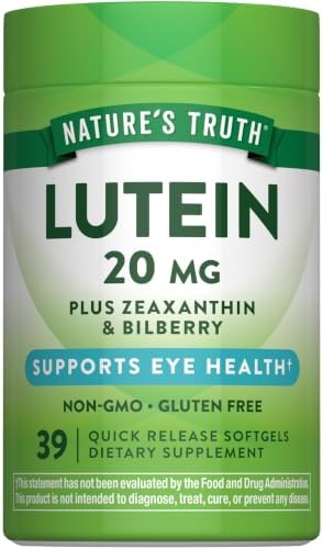 Nature's Truth Lutein and Zeaxanthin | 20 mg | 39 Softgels | with Bilberry | Non-GMO & Gluten Free Supplement