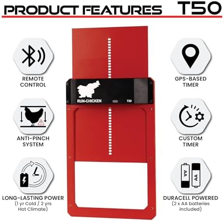Run-Chicken Door T50 – Automatic Chicken Coop Door Opener, Battery Powered & Weatherproof Aluminum, Smart App & Timer Control, Predator Proof