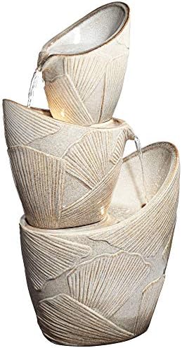 Coquina 30" Large Three Urn Modern Coastal Cascading LED Outdoor Fountain