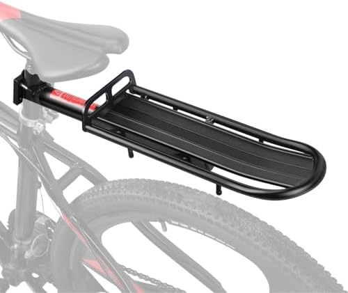 Flexzion Bike Cargo Rack, Adjustable Aluminum Rear Rack, 20 lb, Black | Bike Luggage Rack with Seat Post Mount, Extendable Platform