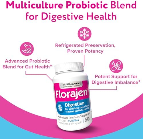 Florajen3 Digestion High Potency Refrigerated Probiotics | Restores Balance in Digestive System | for Antibiotic Side Effects | 60 Capsules