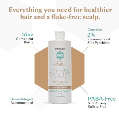 DHS Zinc Shampoo – Dandruff Shampoo – for Flaky and Dry Scalp with 2% Zinc Pyrithione, 8 oz