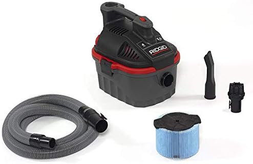 RIDGID 50313 Model 4000RV 4-Gallon Portable Wet and Dry Compact Vacuum Cleaner with 5.0 Peak-HP Motor, 4 gallon, Red
