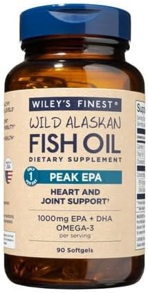 Wiley's Finest Wild Alaskan Fish Oil Peak EPA - Triple Strength Peak EPA & DHA Supplement - 1000mg Fish Oil - Omega-3s for Joint Health Support - 30 Softgels (30 Servings)