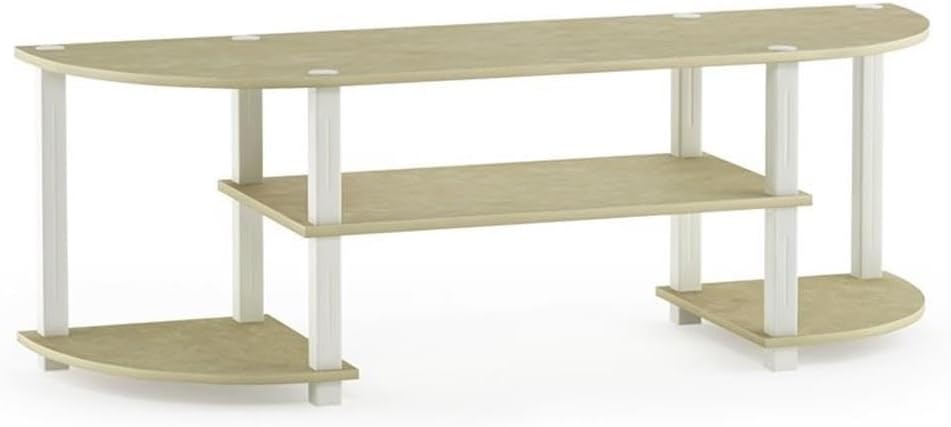 Furinno TURN-S-TUBE 3-Tier TV Stand for TVs up to 55 Inch, French Oak | Toolless Entertainment Center with Open Storage Shelves, Media Console Table with Soundbar Shelf for Living Room, Bedroom