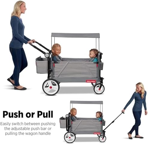 Radio Flyer Odyssey Collapsible Stroll N Wagon with Storage Bag, Light Gray