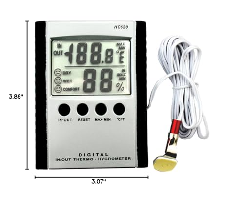iKKEGOL Digital Indoor Outdoor in/Out Wall Mount Monitor Sensor LCD Temperature Thermometer Hygrometer Humidity Meter with Probe Cable