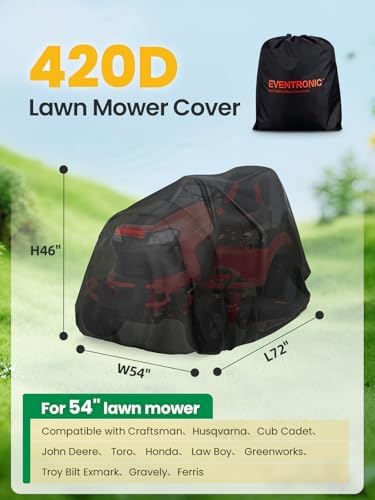 Riding Lawn Mower Cover, 54'' Lawn Tractor Cover 420D | Waterproof Heavy Duty, Elastic Hem, PU Coating Inside, Durabl Polyester Oxford