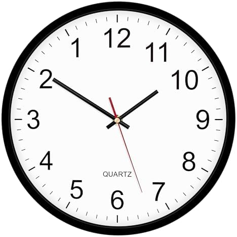 Foxtop 12 Inch Wall Clock Silent Battery Operated Analog Clock, Black