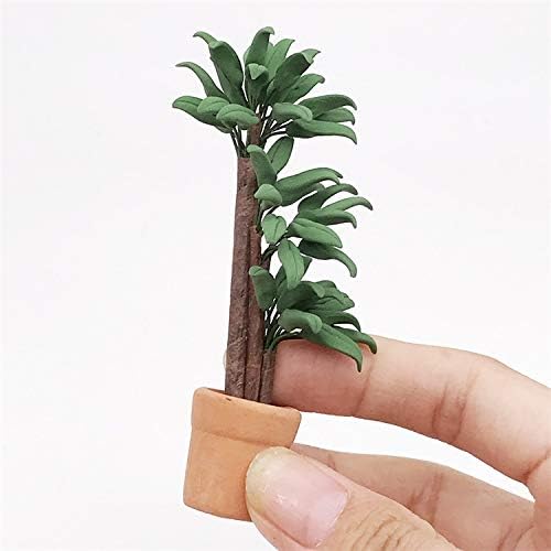 Dollhouse Decoration Accessories, 1:12 Toy House Miniature Scene Model Potted Green Plant Posing Fortune Tree Pretend Toys
