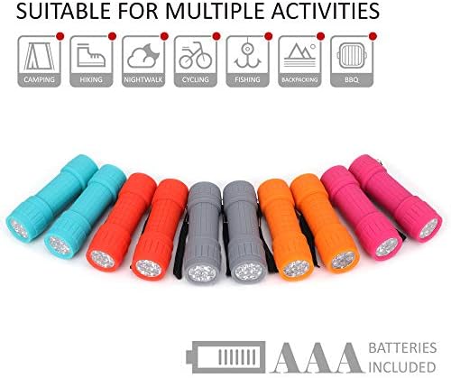 FASTPRO 10-Pack 9-LED Mini Flashlight Set with AAA Batteries Included | Small FLashlights with Lanyard, For Class Teaching, Camping, Wedding Favor