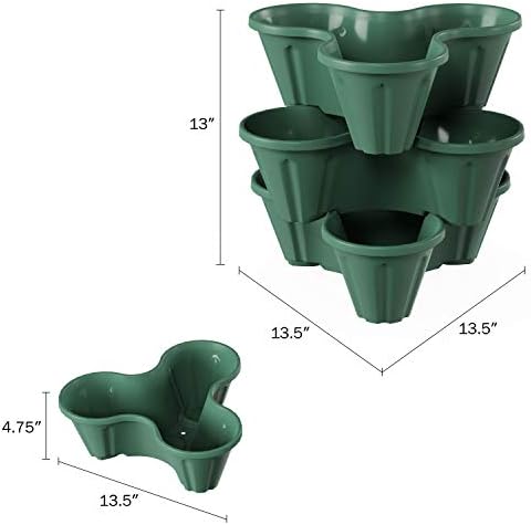 Set of 3 Stacking Planter Tower - 3-Tier Space Saving Flower Pots - Indoor/Outdoor Vertical Herb and Vegetable Planter by Pure Garden (Hunter Green)