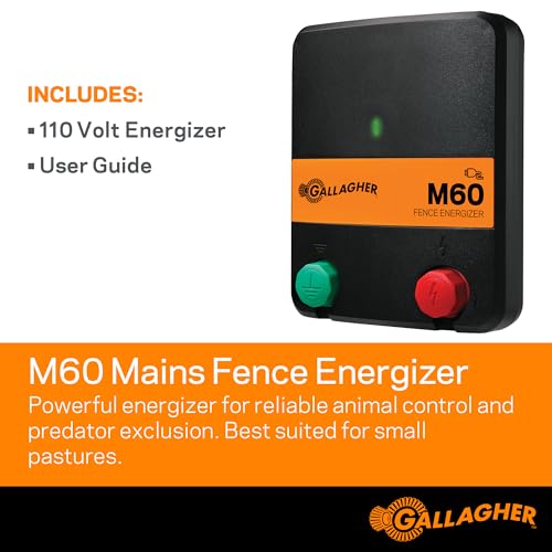 Gallagher M60 Electric Fence Charger | 110V Plug-in Energizer for Up to 20 Acres or 5 Miles | Low-Impedance Fencer for Livestock, Poultry