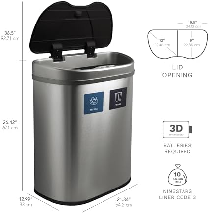 Ninestars DZT-70-R3 Motion Sensor Trash Can, Extra Large, Silver
