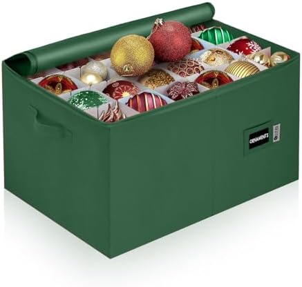 Christmas Ornament Storage Container with Dividers - Box Stores Up to 54 Ornaments, Zippered, Convenient, Adjustable