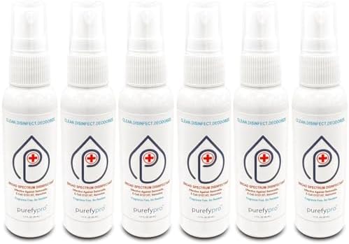 Purefypro Disinfectant Spray (1.7oz, 6 Pack) - No Rinse. No Residue. Kills 99.9999% Norovirus, HIV, Hepatitis, Flu, Monkeypox Virus, and Fungi, MRSA VRE, Drug Resistant Germs. (On The Go)