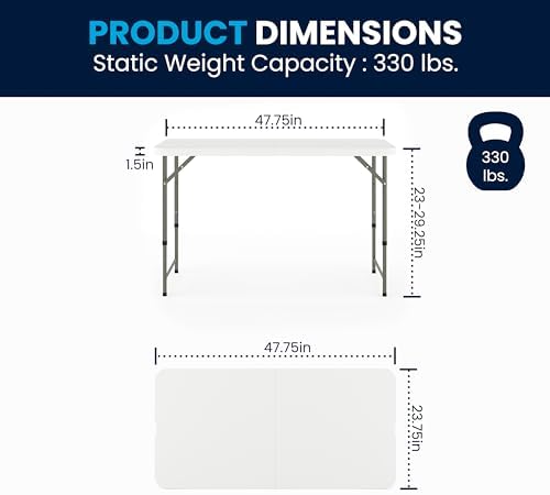 Flash Furniture 4-Foot Bi-Fold Granite White Plastic Folding Table | Lightweight, Easy Storage, Commercial Grade, Carrying Handle