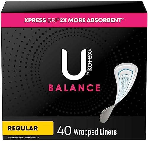 U by Kotex Balance (Previously Lightdays Plus) Wrapped Panty Liners, Regular Length, Unscented, 40 Count - 6 Pack (Includes 240 Liners Total)
