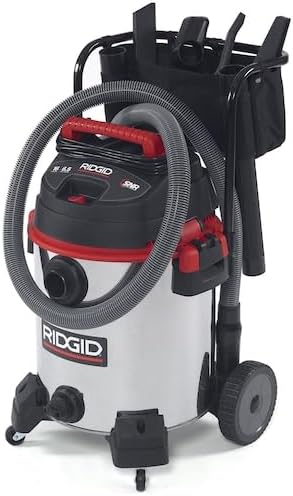 RIDGID 50353 1610RV Stainless Steel 16-Gal. Wet Dry Shop Vacuum with Cart, 6.5 Peak HP Motor, Large Wheels, Pro Hose, Drain, and Blower Port, Red