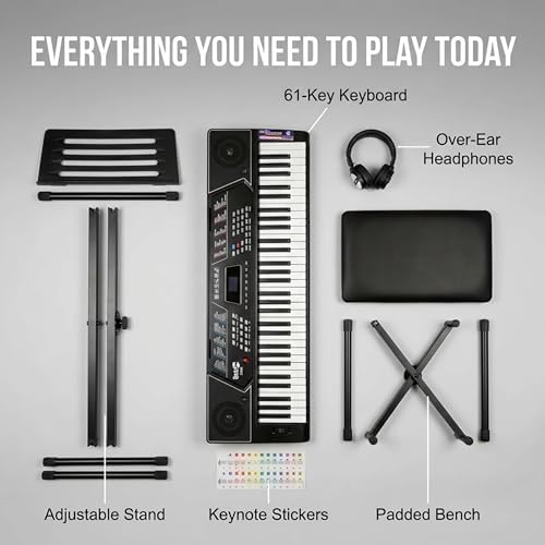 RockJam RJ561 61 Key Keyboard Piano Kit with Stand, Stool & Headphones
