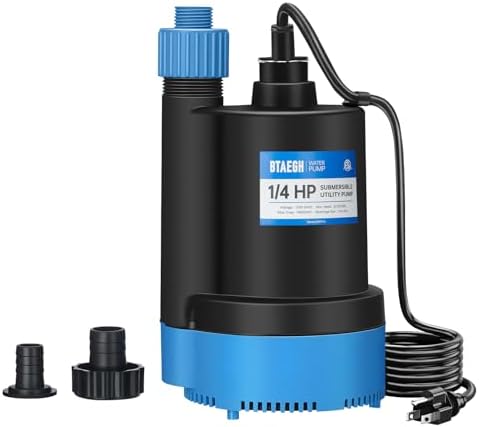 1/4 HP Submersible Water Pump 1800GPH Small Sump Pump Thermoplastic Electric Portable Transfer Utility Pump Clean for Swimming Pool Basement Garden