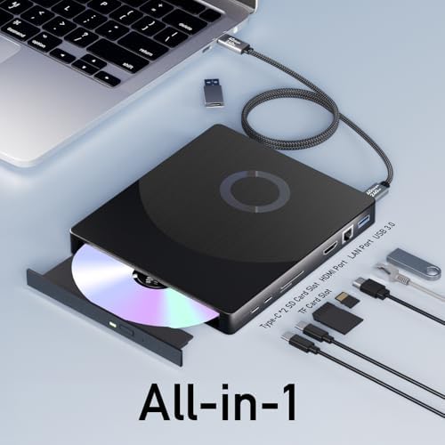 Yaeonku Versatile External Blu Ray Drive, Blu Ray Burner with HDMI/LAN | External Blueray/DVD Drive for PC Support 100G Disc