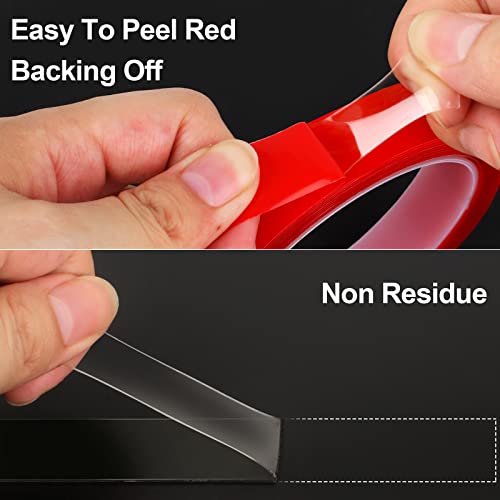 Phinus Double Sided Tape 2 Pack Heavy Duty, (3/4" Width, Total 20 FT) Clear Adhesive Waterproof Removable Double Sided Mounting Tape for Carpet Fix