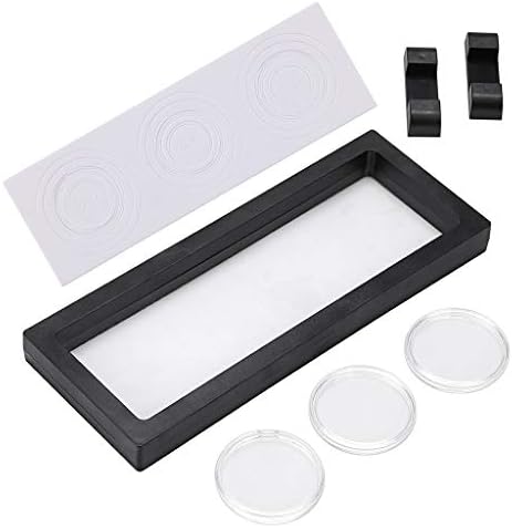 Skelang 3D Floating Display Case with 9 Coin Capsules, 9"×3.54"×0.75" Display Stand Holder Suspension Frame for AA Medallion, Antique Challenge Coin